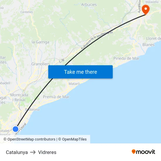 Catalunya to Vidreres map