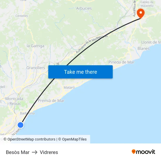 Besòs Mar to Vidreres map