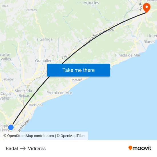 Badal to Vidreres map