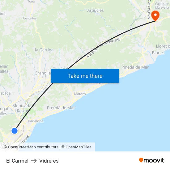 El Carmel to Vidreres map