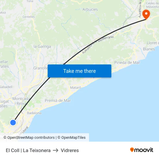 El Coll | La Teixonera to Vidreres map