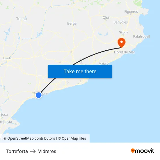 Torreforta to Vidreres map