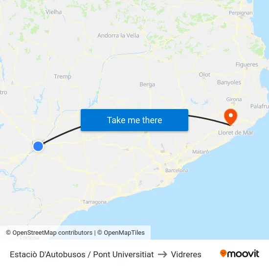 Estaciò D'Autobusos / Pont Universitiat to Vidreres map