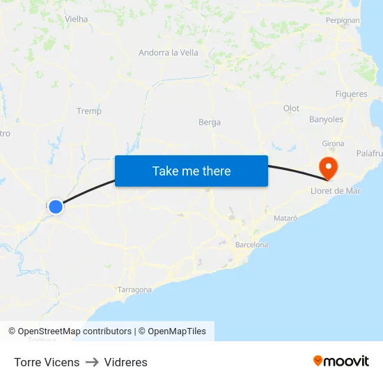 Torre Vicens to Vidreres map