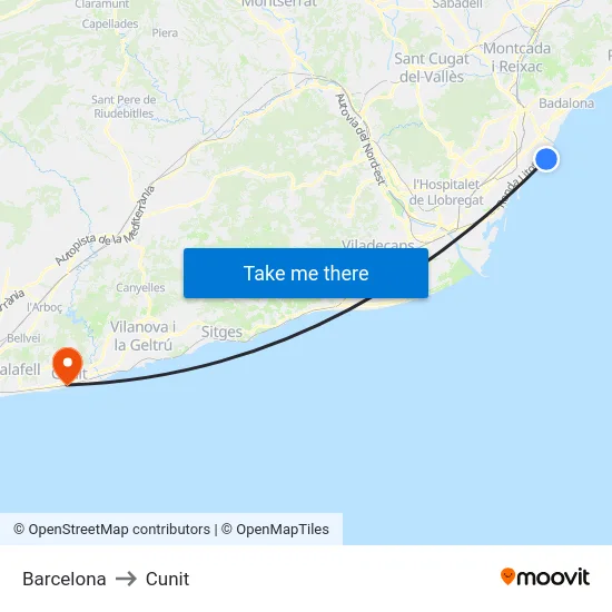 Barcelona to Cunit map