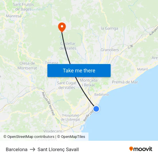 Barcelona to Sant Llorenç Savall map