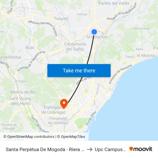 Santa Perpètua De Mogoda - Riera De Caldes to Upc Campus Nord map