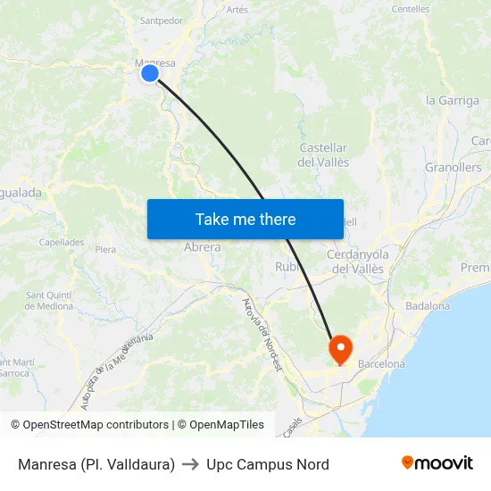 Manresa (Pl. Valldaura) to Upc Campus Nord map