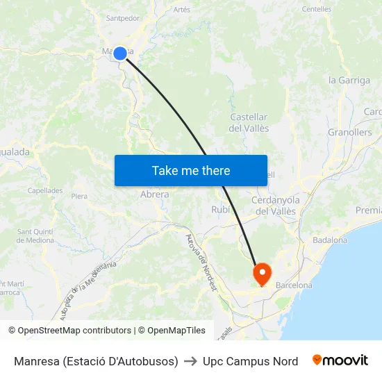 Manresa (Estació D'Autobusos) to Upc Campus Nord map