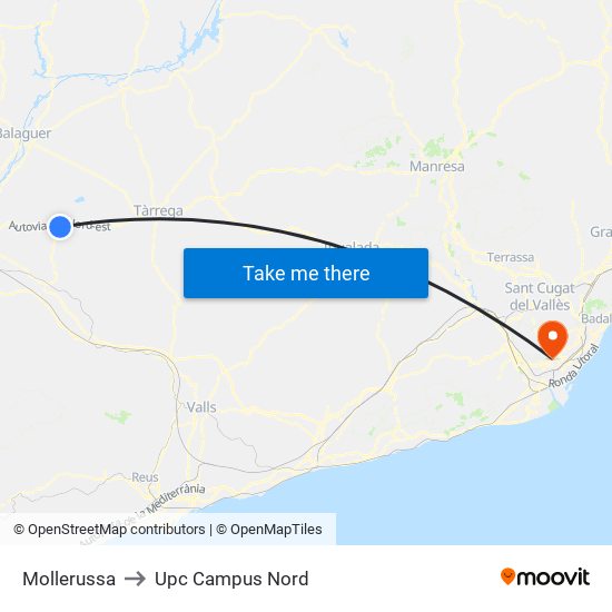 Mollerussa to Upc Campus Nord map