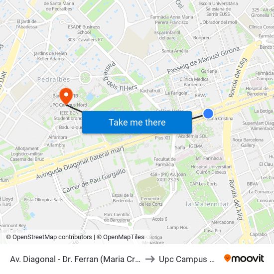 Av. Diagonal - Dr. Ferran (Maria Cristina) to Upc Campus Nord map