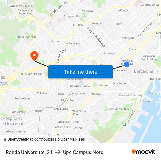 Ronda Universitat, 21 to Upc Campus Nord map