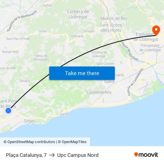 Plaça Catalunya, 7 to Upc Campus Nord map