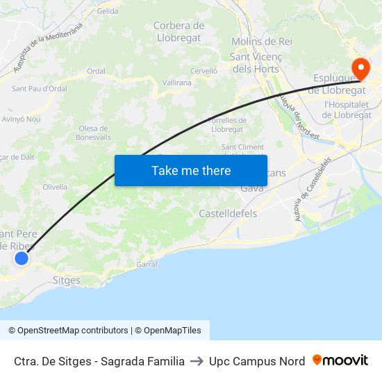 Ctra. De Sitges - Sagrada Familia to Upc Campus Nord map