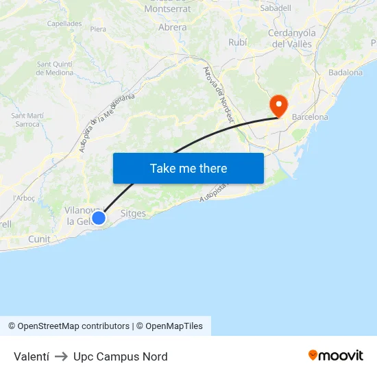 Valentí to Upc Campus Nord map
