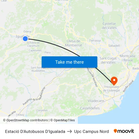 Estació D'Autobusos D'Igualada to Upc Campus Nord map