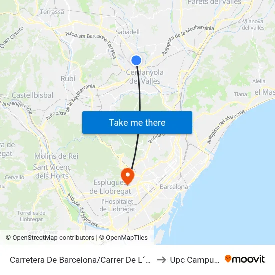 Carretera De Barcelona/Carrer De L´Escultor Llimon to Upc Campus Nord map