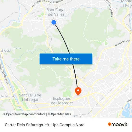 Carrer Dels Safareigs to Upc Campus Nord map