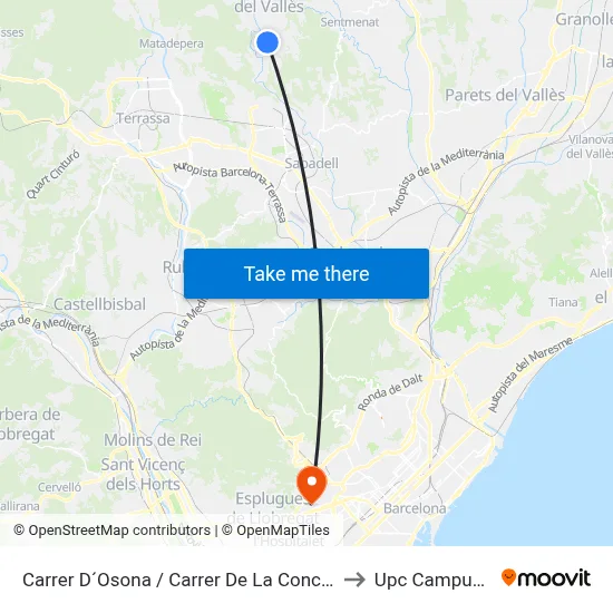 Carrer D´Osona / Carrer De La Conca De Barberà to Upc Campus Nord map