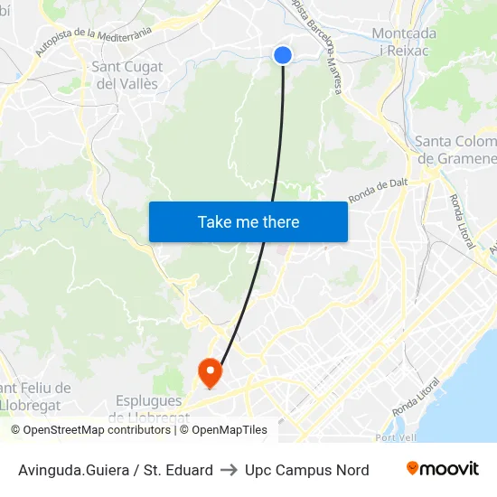 Avinguda.Guiera / St. Eduard to Upc Campus Nord map