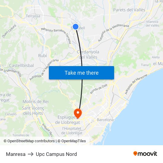 Manresa to Upc Campus Nord map