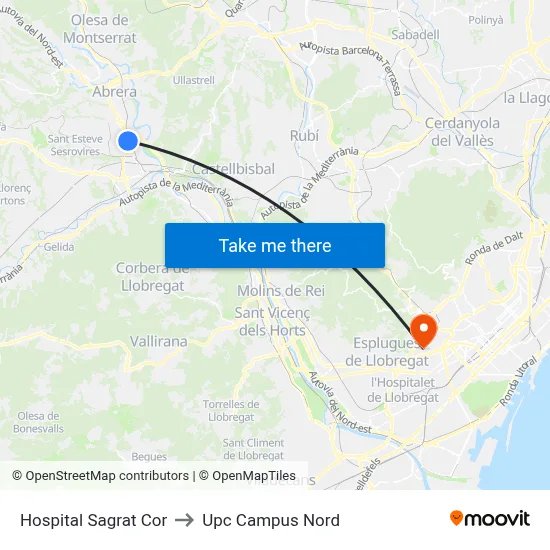 Hospital Sagrat Cor to Upc Campus Nord map