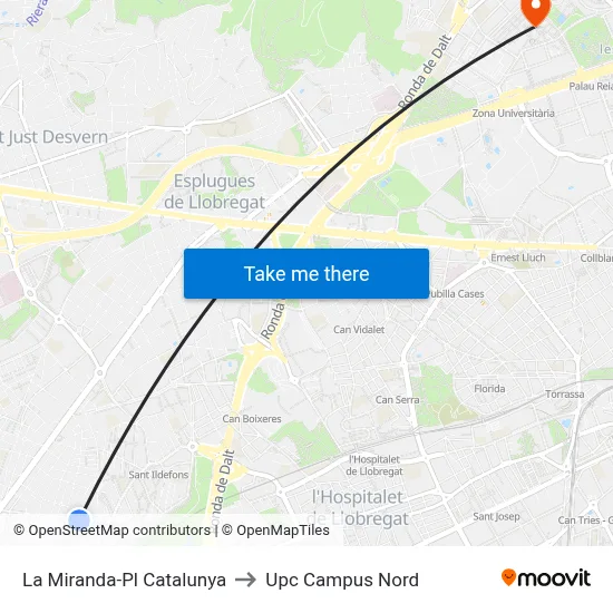 La Miranda-Pl Catalunya to Upc Campus Nord map