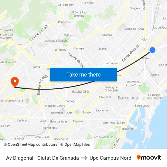 Av Diagonal - Ciutat De Granada to Upc Campus Nord map