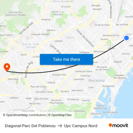 Diagonal-Parc Del Poblenou to Upc Campus Nord map