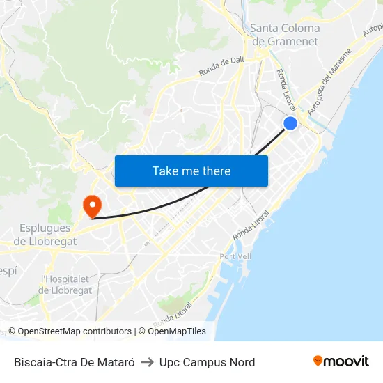 Biscaia-Ctra De Mataró to Upc Campus Nord map