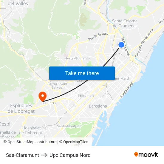 Sas-Claramunt to Upc Campus Nord map