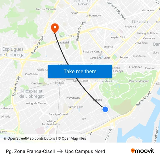 Pg. Zona Franca-Cisell to Upc Campus Nord map