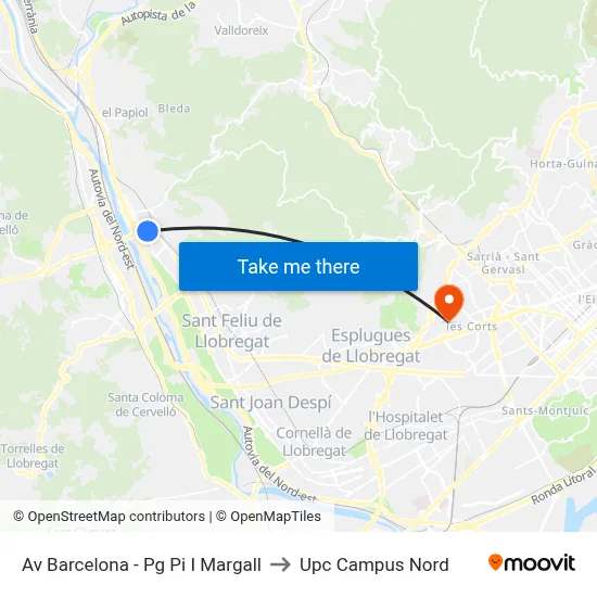 Av Barcelona - Pg Pi I Margall to Upc Campus Nord map