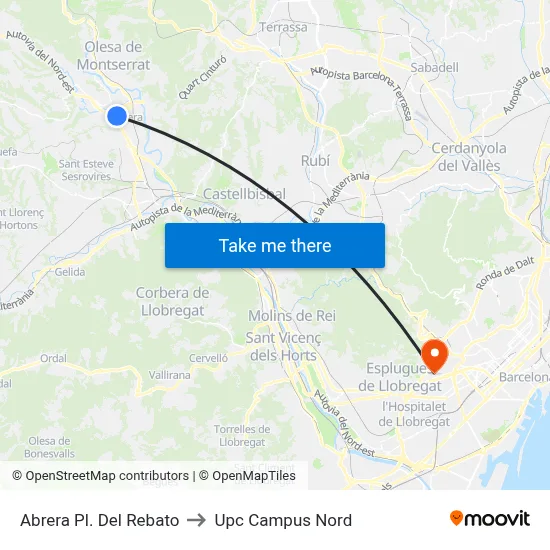Abrera Pl. Del Rebato to Upc Campus Nord map