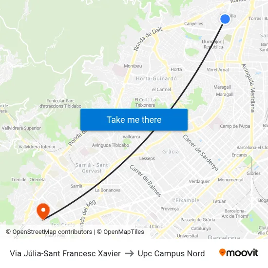 Via Júlia-Sant Francesc Xavier to Upc Campus Nord map