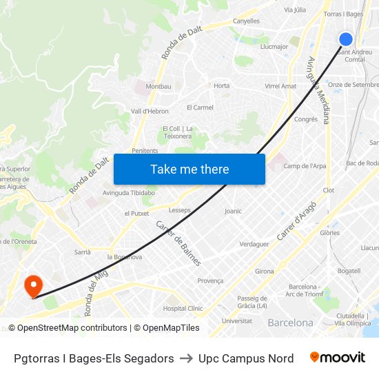 Pgtorras I Bages-Els Segadors to Upc Campus Nord map