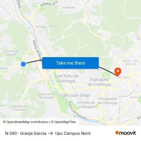 N-340 - Granja Garcia to Upc Campus Nord map