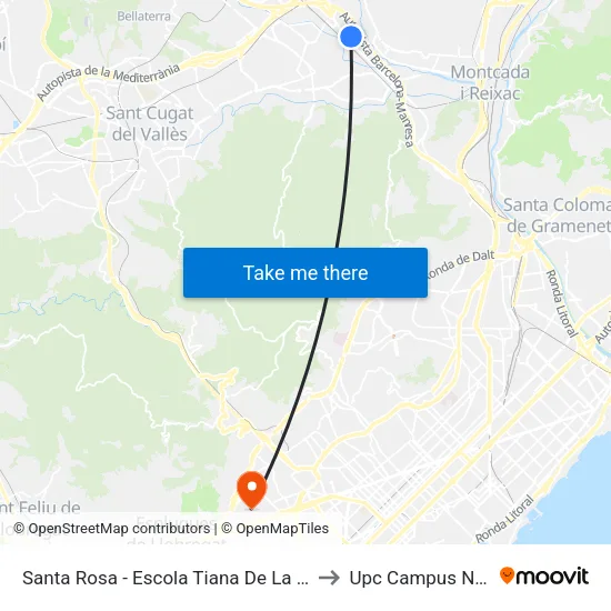 Santa Rosa - Escola Tiana De La Riba to Upc Campus Nord map