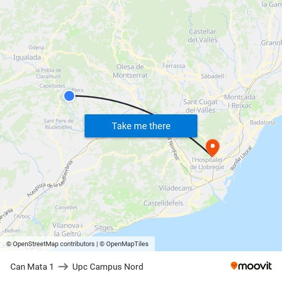 Can Mata 1 to Upc Campus Nord map