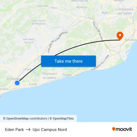 Eden Park to Upc Campus Nord map