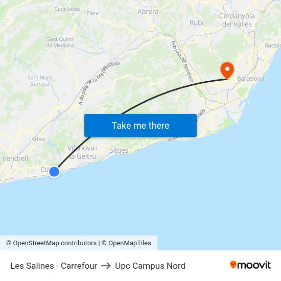 Les Salines - Carrefour to Upc Campus Nord map