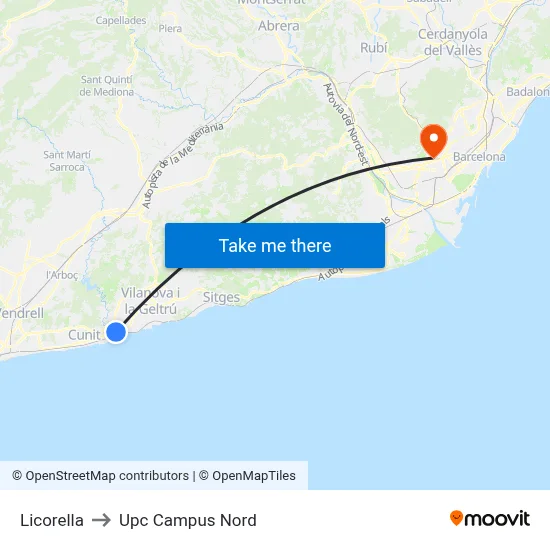 Licorella to Upc Campus Nord map