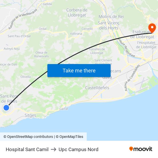 Hospital Sant Camil to Upc Campus Nord map