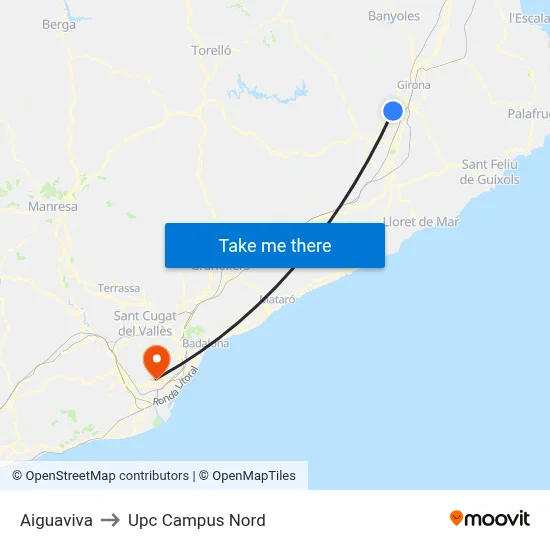 Aiguaviva to Upc Campus Nord map