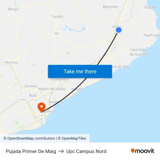 Pujada Primer De Maig to Upc Campus Nord map