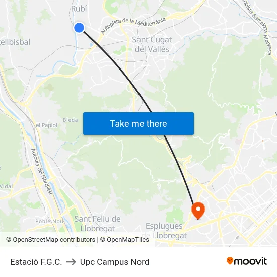 Estació F.G.C. to Upc Campus Nord map
