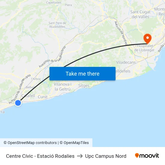 Centre Cívic - Estació Rodalies to Upc Campus Nord map