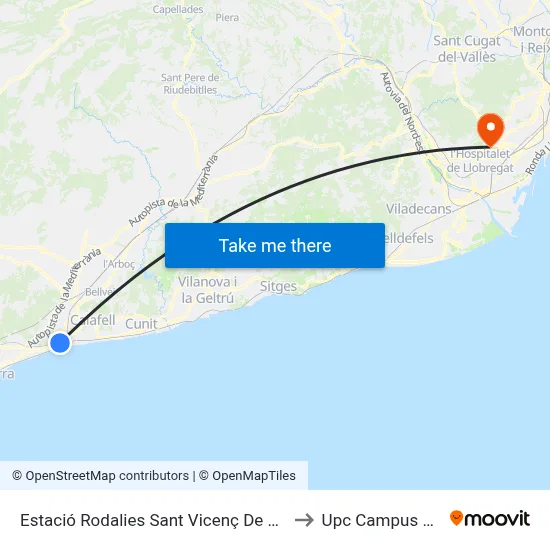 Estació Rodalies Sant Vicenç De Calders to Upc Campus Nord map