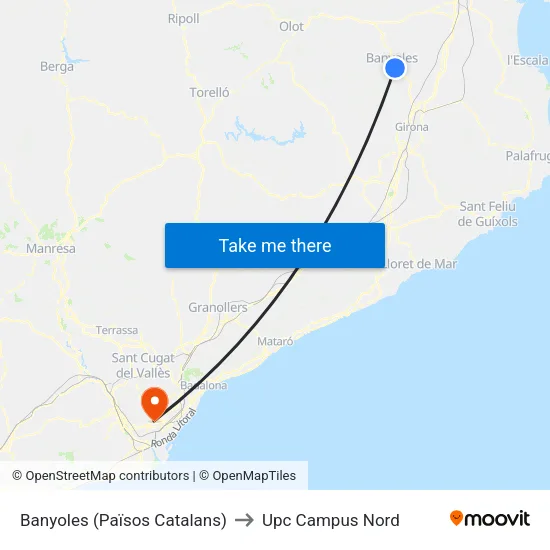 Banyoles (Països Catalans) to Upc Campus Nord map