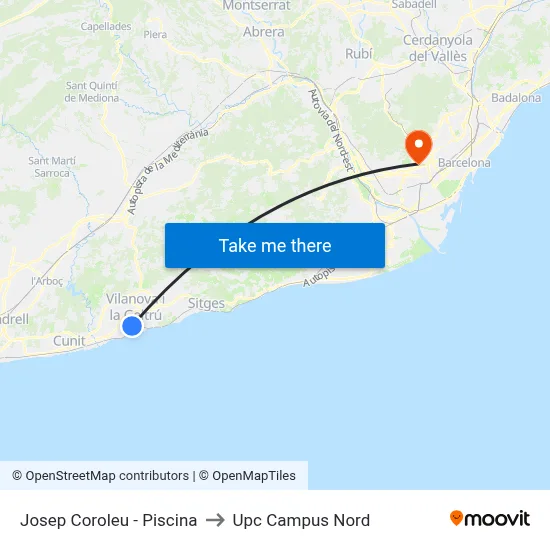 Josep Coroleu - Piscina to Upc Campus Nord map